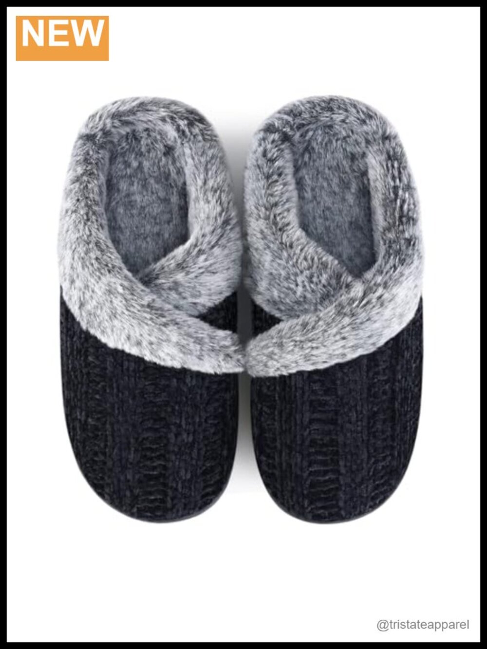 Fuzzy Chenille Knit Memory Foam Slippers with Anti-Slip Rubber Sole